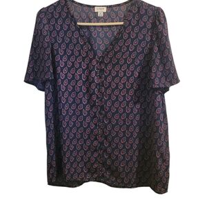 J. Crew Blue and Pink Patterned Blouse